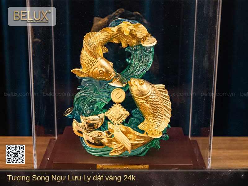 Tượng song ngư lưu ly dát vàng 24k&nbsp;